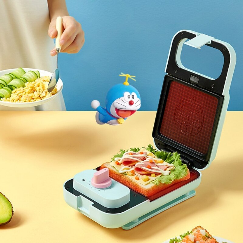 220V Portable Mini Electric Waffle Maker Non-stick Household Sandwich Bread Baker Machine With 2 Plates
