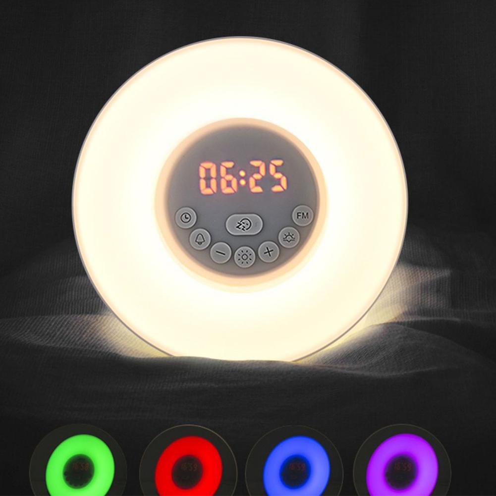 Digital Wecker Wake Up Licht Tisch LED Lampe Elektronische Schreibtisch Uhr Sunrise Sunset Snooze Uhren FM Radio Uhren