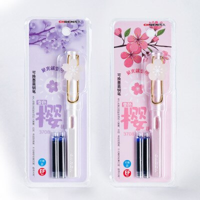 Fountain Pen 0.5mm Pen 2 Color Available Cute Style Pens Get 2 Ink Capsules For Student Kawaii Brush Pen Set School Supplies: A and B