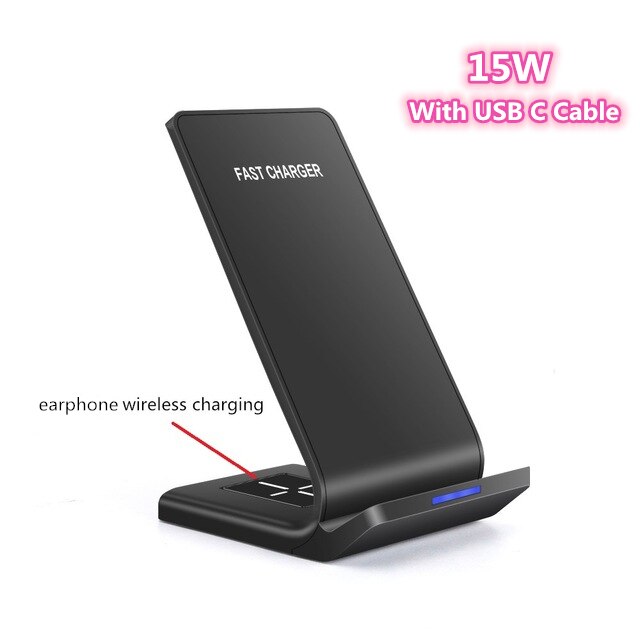 FDGAO 15W Qi Senza Fili Del Caricatore Del Basamento Del Supporto Del Supporto Del Telefono di Ricarica Veloce per il iPhone 11 XR X XS 8 Samsung S20 s10 S9 Tipo C Caricatore Rapido: 15w 2 in 1 stand