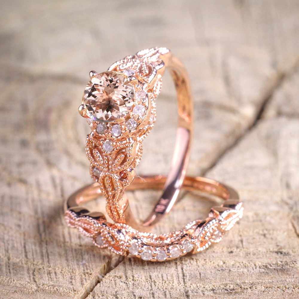 Wedding Ring Set For Women Luxury Cubic Zirconia Bijoux Jewelry Rose Gold Filled Crystal Zircon Rings Engagement Ring Size 6-10
