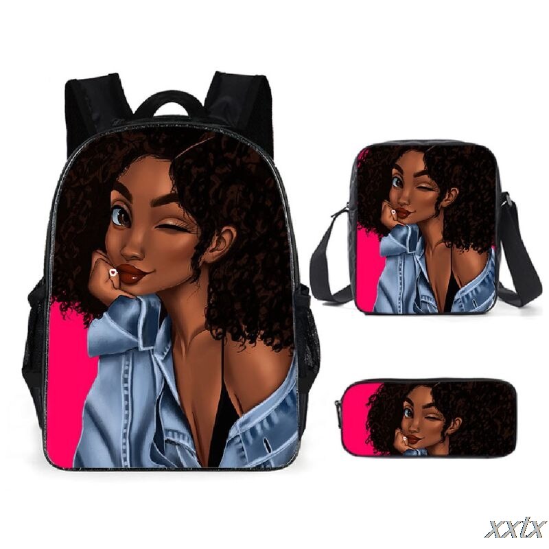 Afrikanische Mädchen 3 teile/satz Rucksack 3D Druck Schule Schüler Bookbag Reise Laptop Daypack Schulter Tasche Bleistift fallen