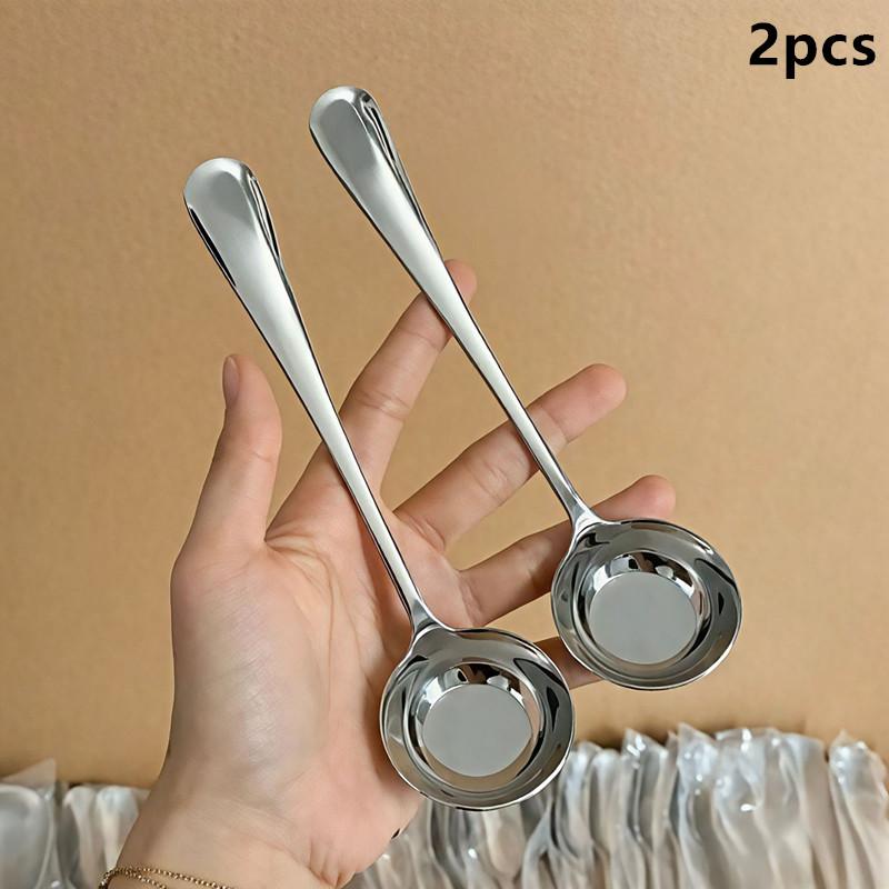 1/2 stuks roestvrijstalen lepel met lange steel - platte bodem food-grade duurzaam schoon te maken voor rijstsoepnoedels dessert: lichtgroen