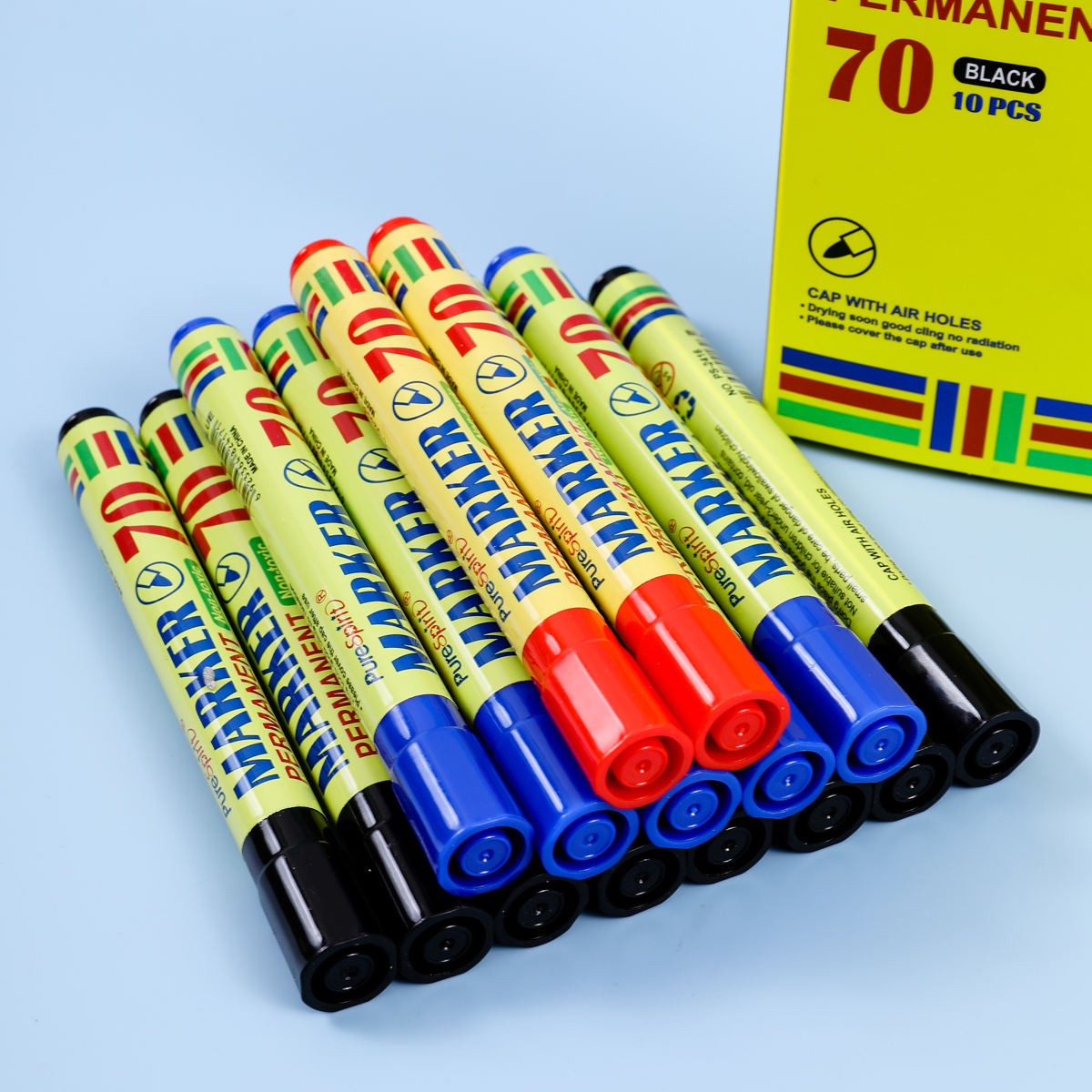 4pcs Large Capacity Waterproof Markers, Bold Tip, Non-Erasable For Plastic Surfaces