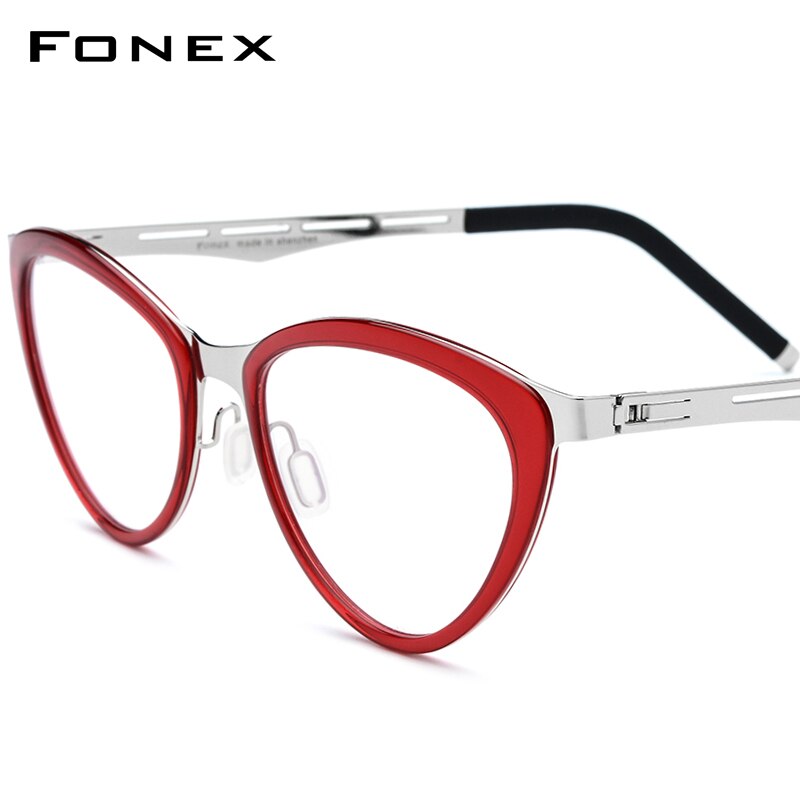 Acetaat brilmontuur vrouwen cat eye bril op sterkte bijziendheid optische brilmonturen dames cat eye bril schroefloze bril 618: Rood