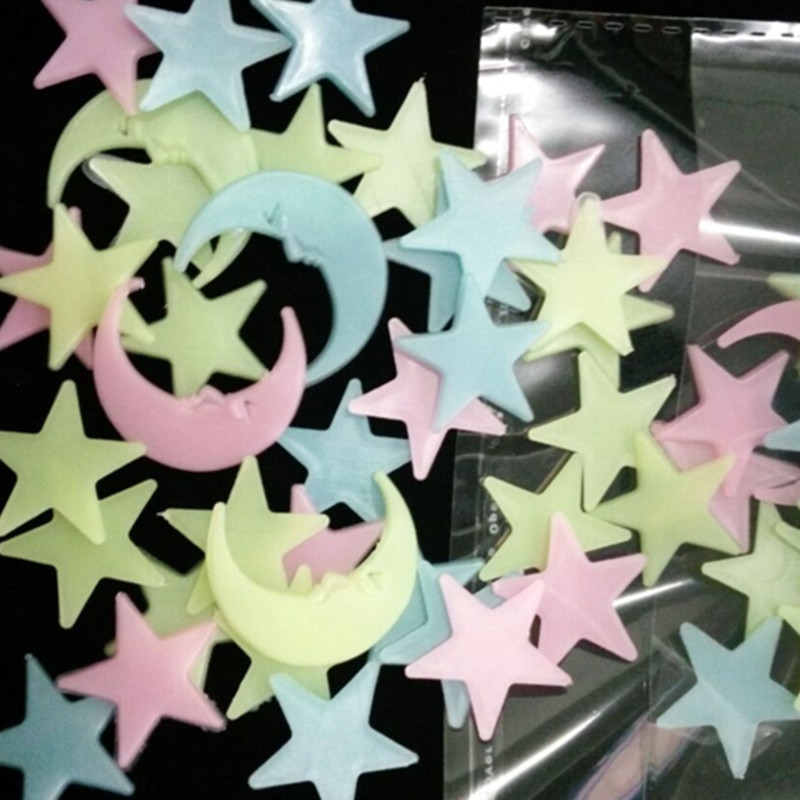 100 stuks/set 3d fluorescerende stickers ster maan lichtgevende glow in the dark plafonddecoratie voor kinderkamer huisdecoratie muursticker