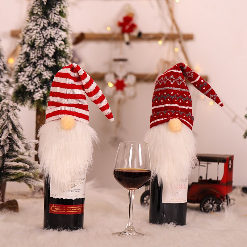 Kerst Faceless Ouderen Pop Wijn Fles Set Decor Forest Man Rode Wijn Zak Creatieve Champagne Set Zwart En Wit