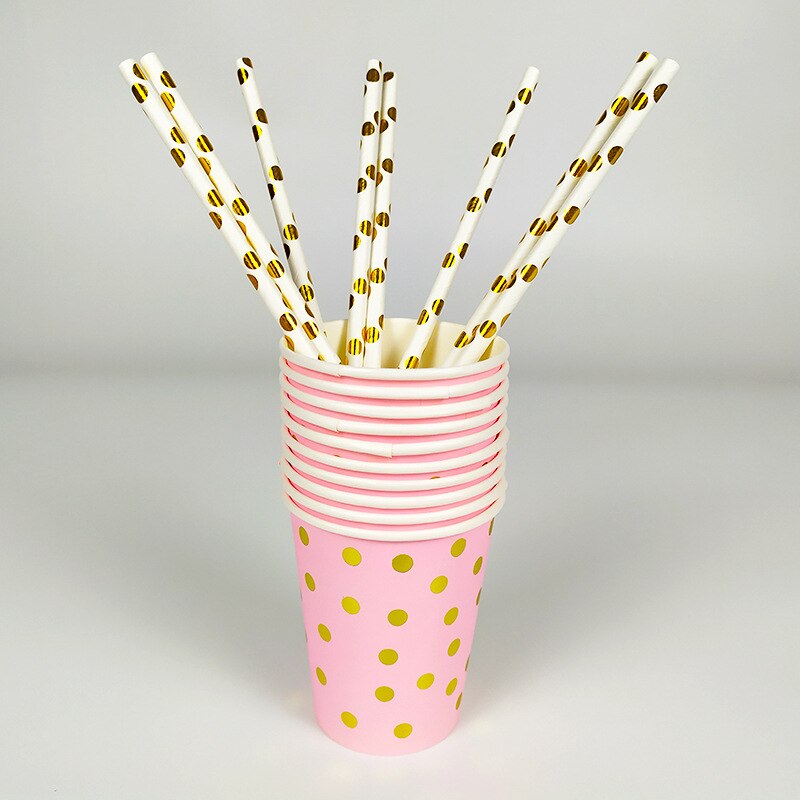 Roze gouden stippen babymeisje feest wegwerp servies beker bord servet verjaardag bruiloft feestdecoratie kinderen babyshower feestbenodigdheden: Rietje 10 stuks