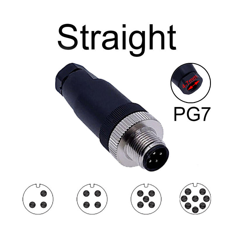 M12-Sensorstecker 4-polig 5-polig M12-8 wasserdichter männlicher und weiblicher Stecker mit Schraubgewinde und Kupplung A-Code-Sensoranschlüsse: Armee Grün / 3P