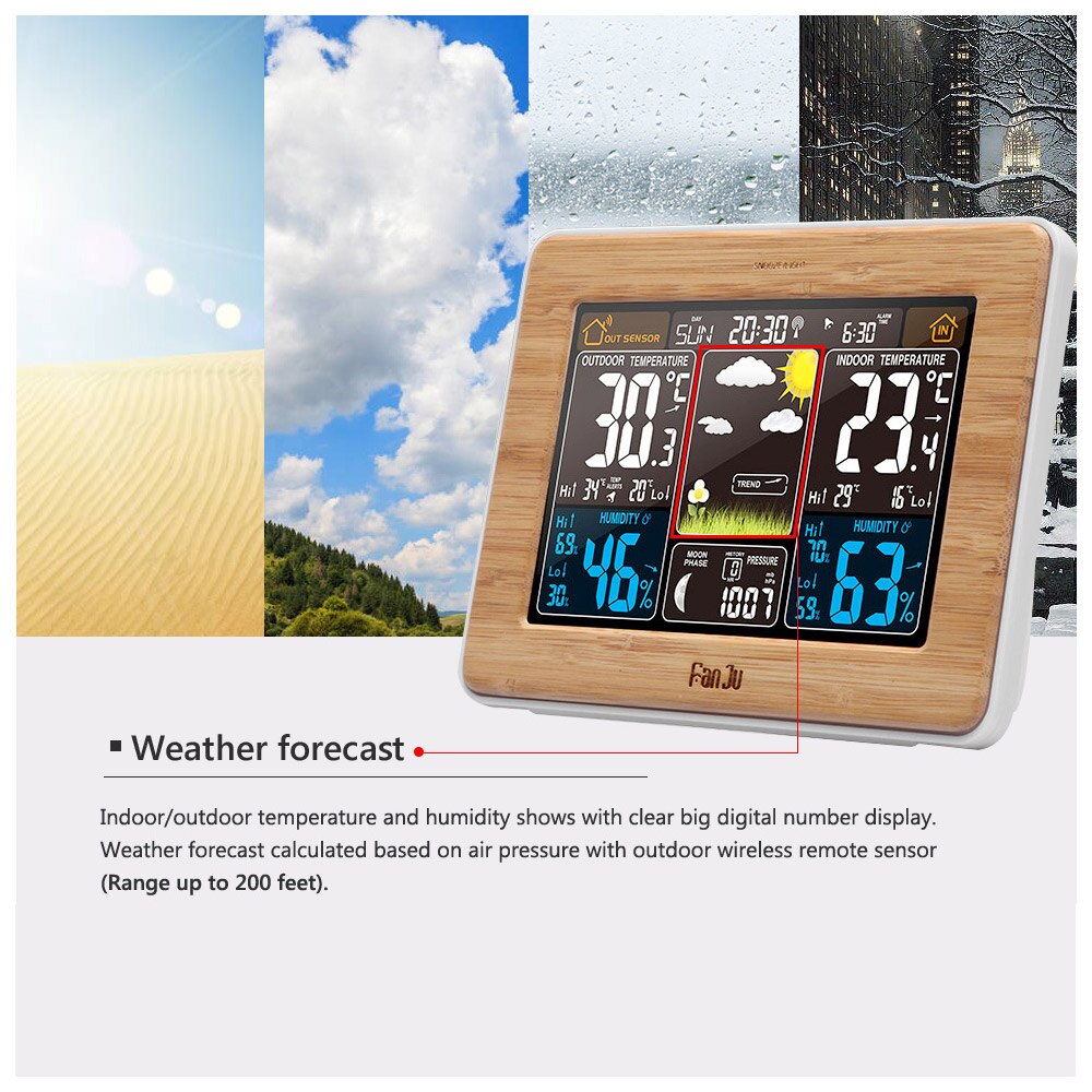 FanJu FJ3365 wewnętrzny/zewnętrzny bezprzewodowy termometr higrometr profesjonalny elektroniczny miernik temperatury i wilgotności stacja pogodowa