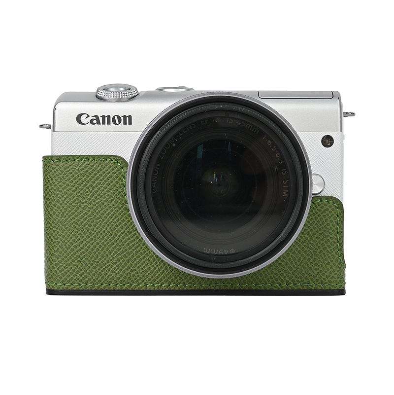 Funda de cuero PU para cámara de vídeo, Protector de Base con estampado de Palma de medio cuerpo para Canon EOS M200, M100, M10, M2 M: Verde