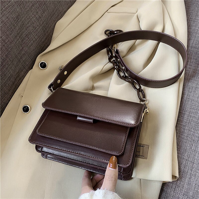 Mini pu leren tas met klep voor dames in de winter, schoudertas voor dames, crossbody tas: Koffie