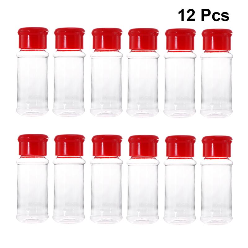 12 Stuks Plastic Spice Zout Peper Shakers Kruiden Jar Kan Barbecue Kruiderij Jar Flessen Cruet Container Keuken Benodigdheden Gadget: Red