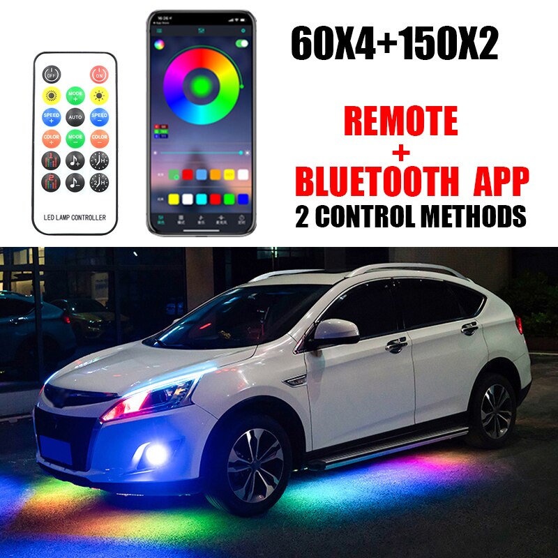 Bil underglød neon accent led strip lys app kontrol rgb auto udvendig undervogn dekorativ ambient atmosfære lampe