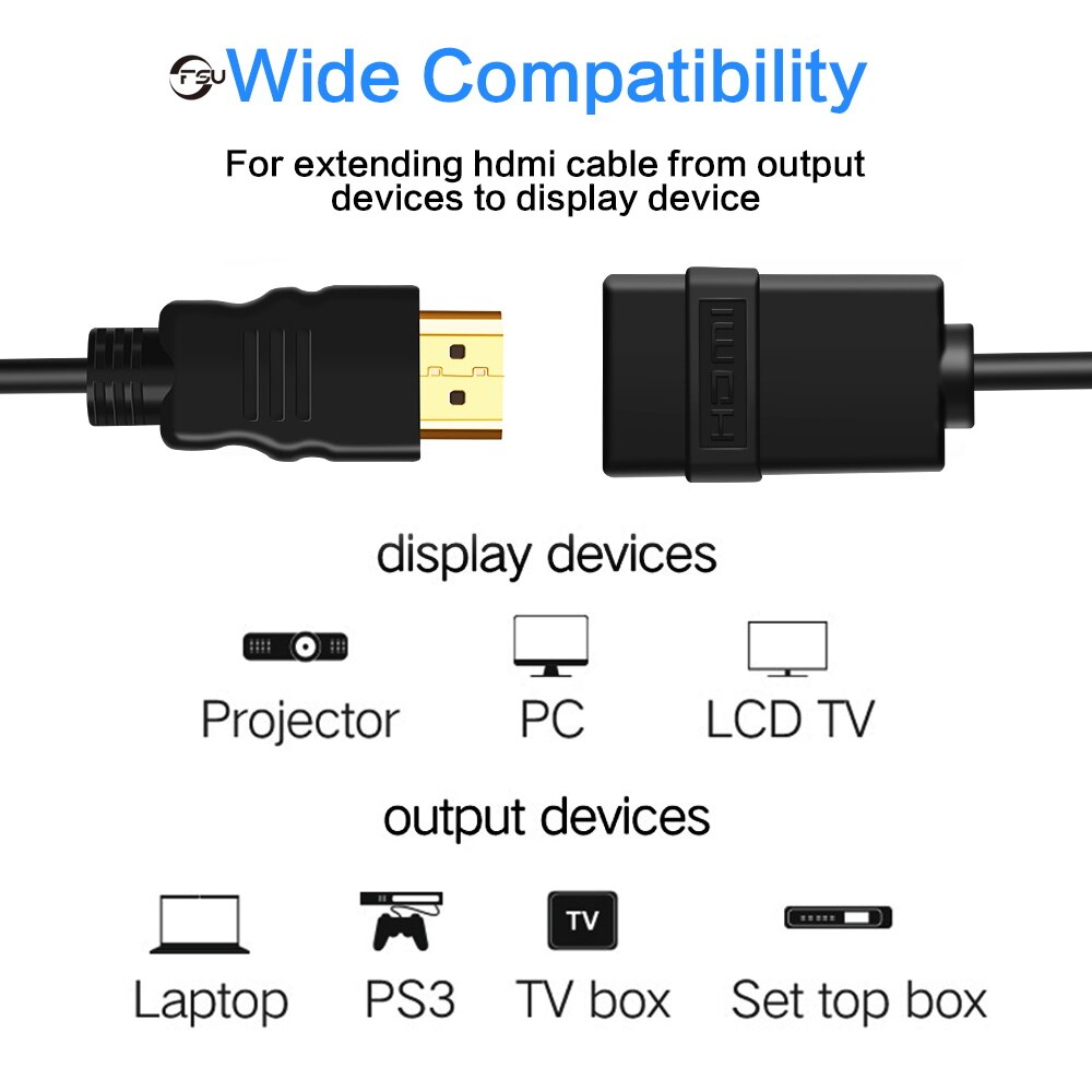 Fus 4K Hdmi Verlengkabel Hdmi 1.4 Man-vrouw Adapter Port 1080P Extender Voor Hdtv Projector PS3 4 Nintend Schakelaar Laptops