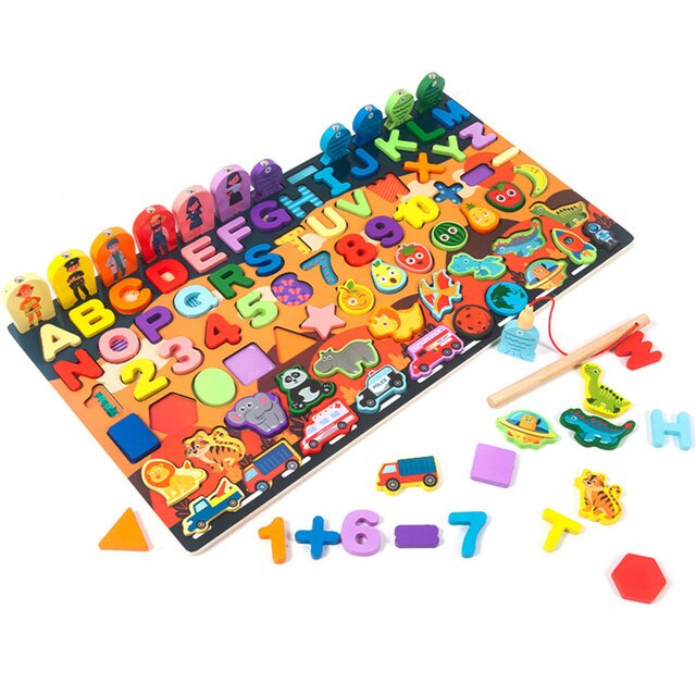 Montessori Educational Wooden Toys Number Letter Traffic Fishing Busy Board Children&#39;s Preschool Math Toy Counting Geometry: Model S