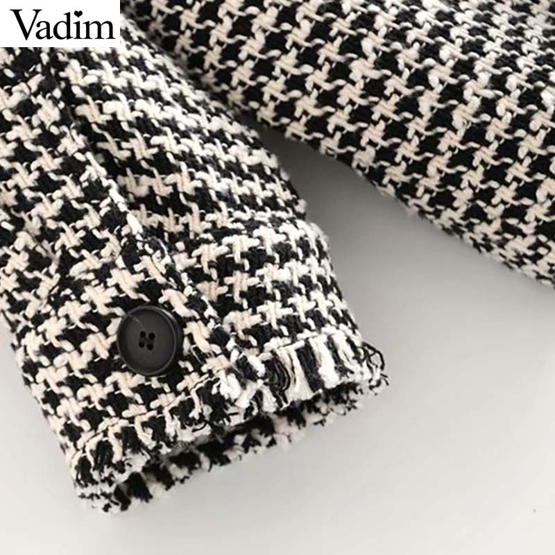 Vadim women plaid oversized tweed jacket tassels pockets loose style long sleeve coats female outwear warm causal tops CA607