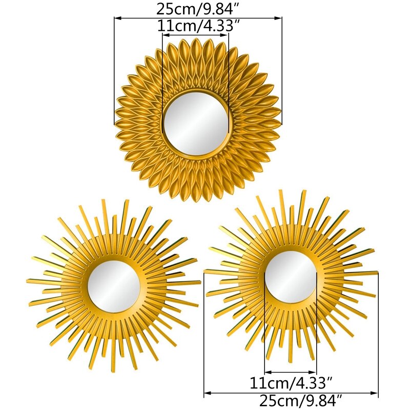 Goud Spiegels Voor Muur Decor Set Van 3 Opknoping Ornament Kunst Ambachten Gxma