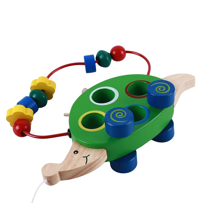 Kleurrijke Houten Egel Pull Auto Rond De Kralen Kinderen Educatief Speelgoed Houten Slepen Dieren Speelgoed Voor Kinderen Spel