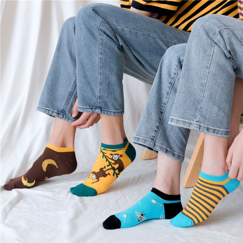 Söta strumpor kvinnor sommar tecknad tryckt bomull korta roliga strumpor män glada ankel unisex strumpor meias calcetines