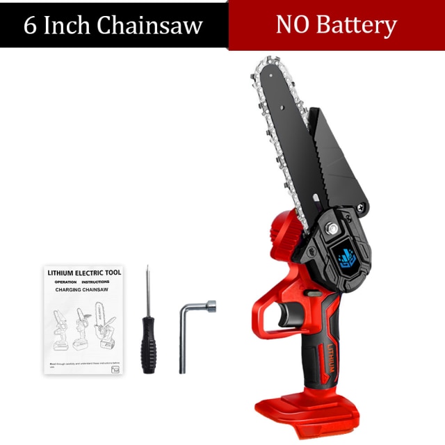 6 Inch Electric Saw 1200W 4000RPM Mini Cordless Garden Logging Chainsaw For Makita 18V Battery Woodworking Cutting Power Tool: Red-Electric Saw