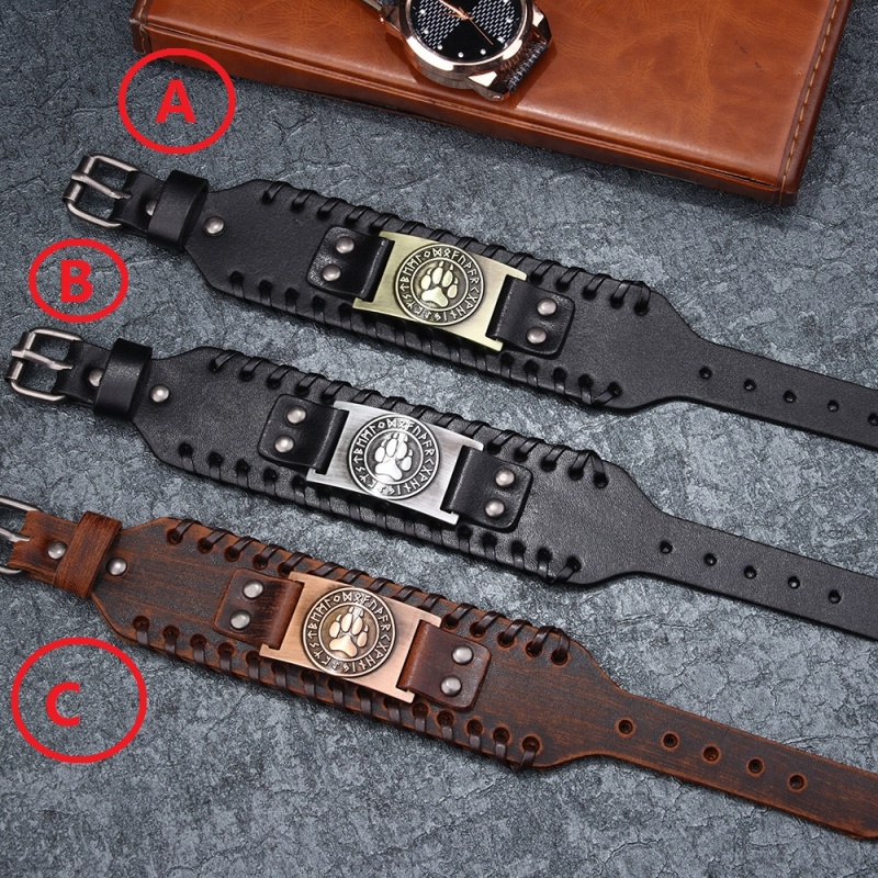 Nordic Viking Rune Beerpoot Patroon Armband Mannen Mode Metalen Lederen Geweven Sieraden Dier Accessoires Party
