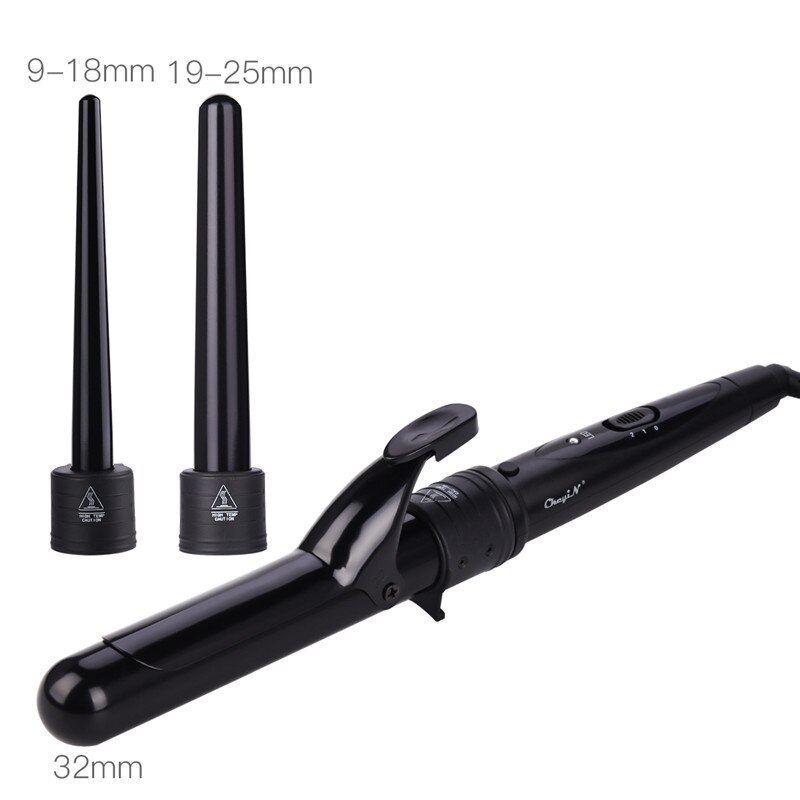 3 In 1 Temperature Control Styling Tools Ceramic Cone Hair Curling Iron Tong Electric Hair Curler Roller Curling Wand Waver 3536: Light Green