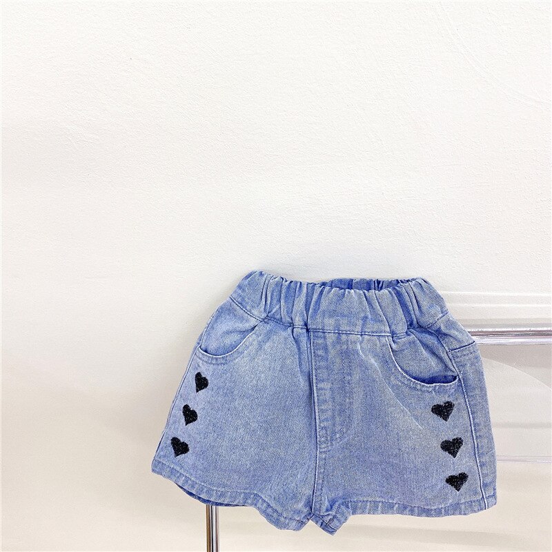 Kinderen Koreaanse Liefde Geborduurde Denim Shorts Lente/Zomer Producten Meisjes Casual Broek Alle-Wedstrijd Broek