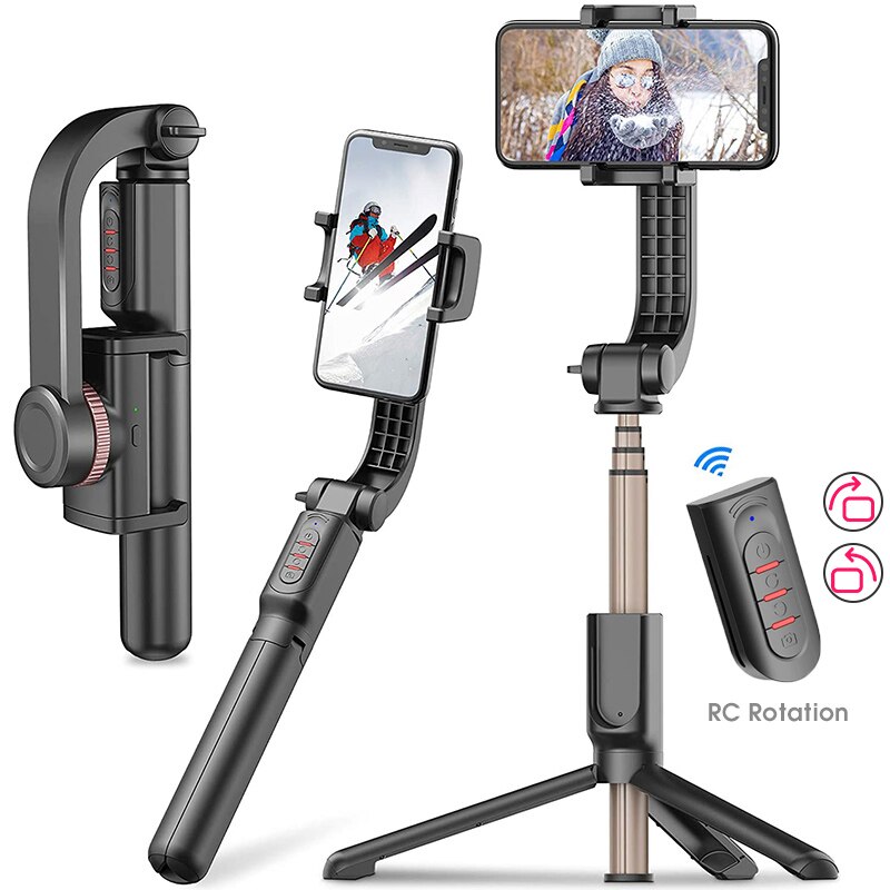 Handheld Gimbal Stabilizer Bluetooth Selfie Stick Anti-Shake Tripod Adjustable Selfie Stand For iPhone Android phone: Black