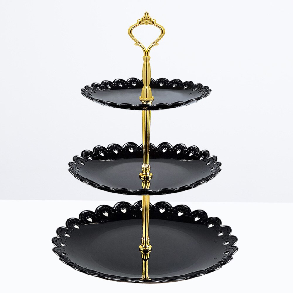 Drie-Layer Gebak Dessert Rack Cake Display Stand Fruit Platen Party Serveerschaal Voor Afternoon Tea Verjaardag Anniversary Wo: Black Golden