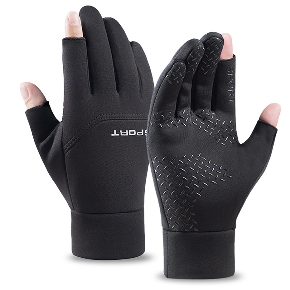 Warm in Autumn and Winter Plush Touch Screen Waterproof Riding Skiing Cold Proof and Anti-Skid Exposed Fingers Men's Glove