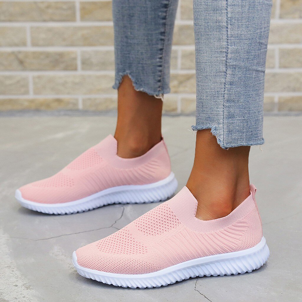 Zapatillas de tenis ligeras para mujer, zapatos vulcanizados de punto de malla transpirable, de deslizamiento para exterior, de talla grande