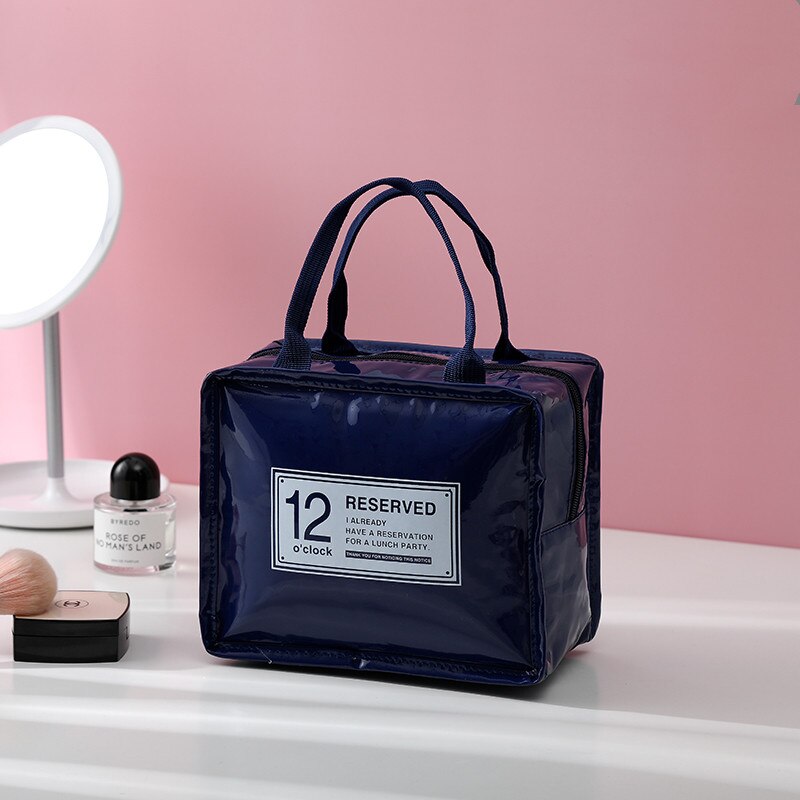 Purdored 1 Pc Draagbare Pu Lunch Tassen Lederen Waterdicht Voedsel Picknick Lunch Box Bag Geïsoleerde Vrouwen Koeltassen: navy