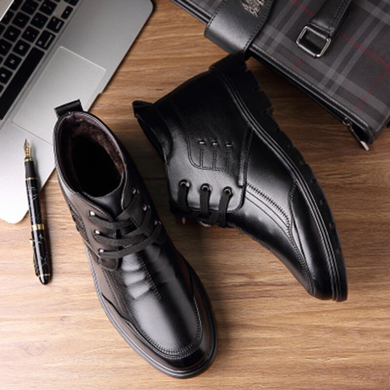 2021 inverno homem quente forrado sapatos negócio confortável não deslizamento tornozelo botas casual cor sólida laço básico de salto baixo masculino footwears