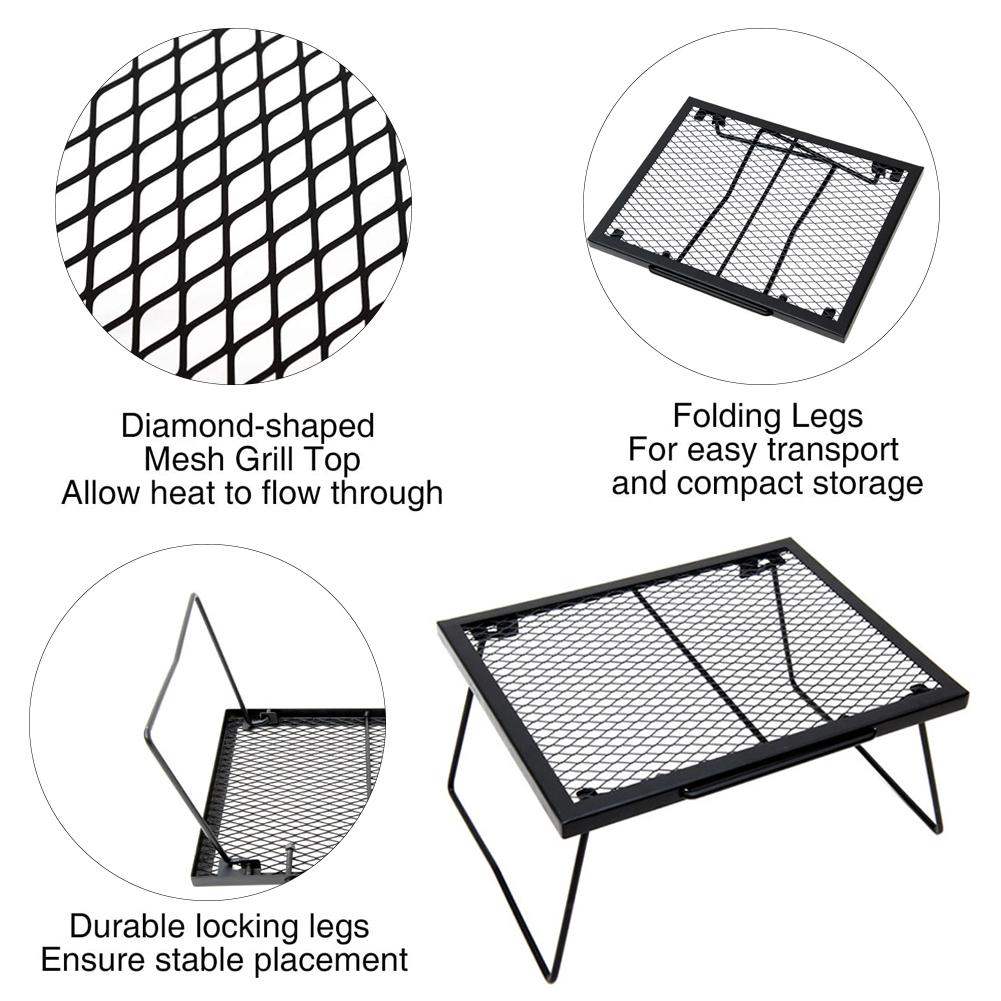 Bærbart sammenleggbart bbq -bord bålgrillbord kraftig stålristrist for utendørs camping
