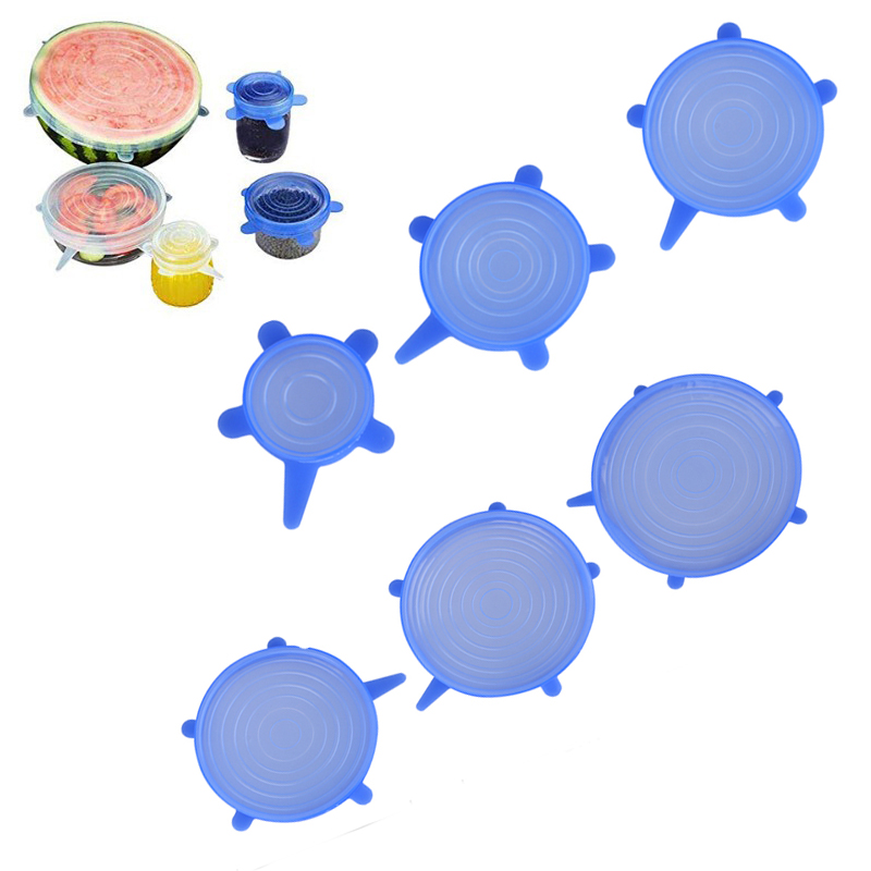 6Pcs Reusable Silicone Stretch Fresh Food Lids Stretch Fresh Keeping Caps For Kitchen Accessories Top Food Lids