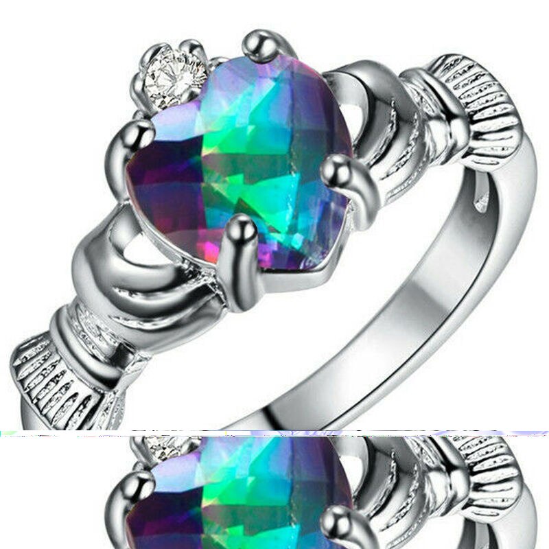 Anillo Claddagh de compromiso de boda con corona de circón de Color plateado para mujer talla 6-10: 7 / Rojo
