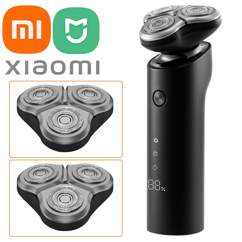 Xiaomi Mijia Shaver Electric Mi Shaver for Men S500 Razor Beard Shaving Machine Trimmer LED Display 3 Blades Heads Floating: Add 2 Heads