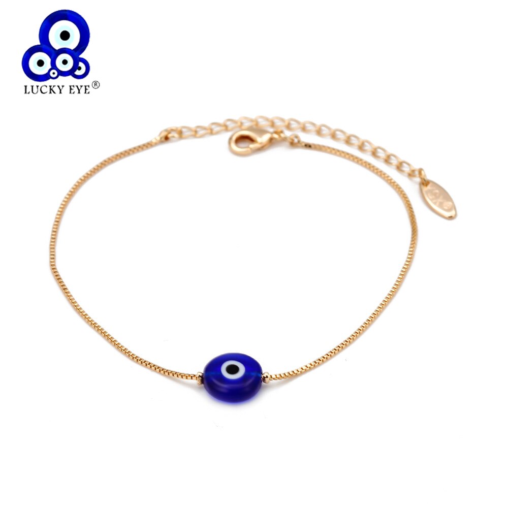Lucky Eye Blue Turkish Evil Eye Charm Bracelet Gold Color Copper Chain Adjustable Bracelet for Women Girls Jewelry BE73