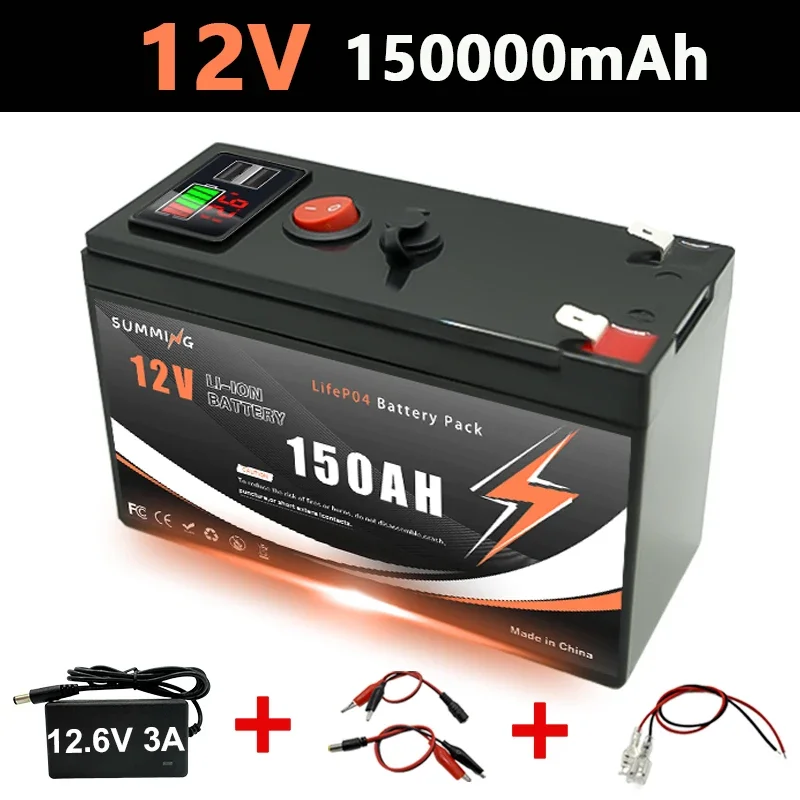 Batterie au Lithium LiFePO4 12V 150Ah, plus de 4000 Cycles profonds, pour UPS, détecteur de poissons de Kayak, panneau solaire, roues électriques, jouets, Scooter, Radio