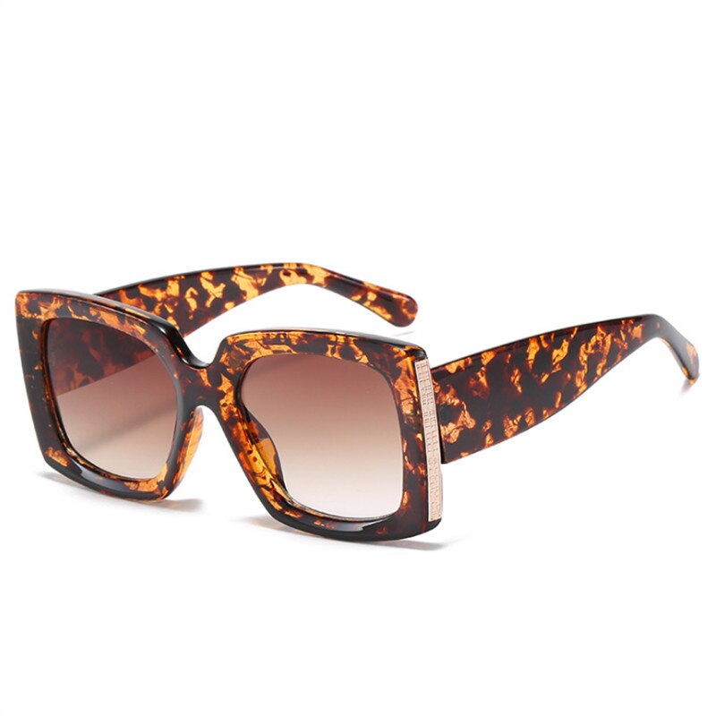 Yooske overdimensionerede solbriller kvinder mænd vintage brede ben firkantede solbriller camouflage leopard sorte briller  uv400: Leopardbrun