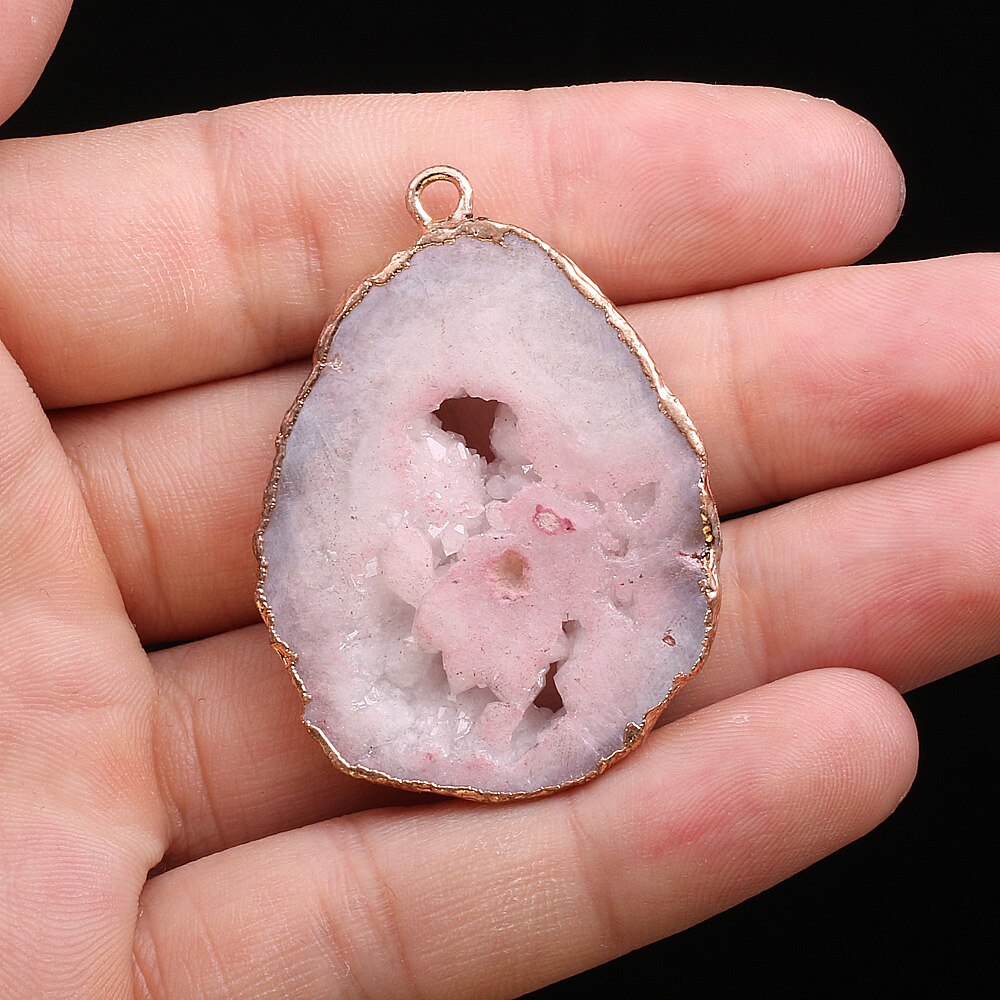 Natural Druzys Agates Stone Pendant Irregular Crystal Onyx Charms for Jewelry Making DIY Necklace Accessories 25x30-35x45mm: Pink