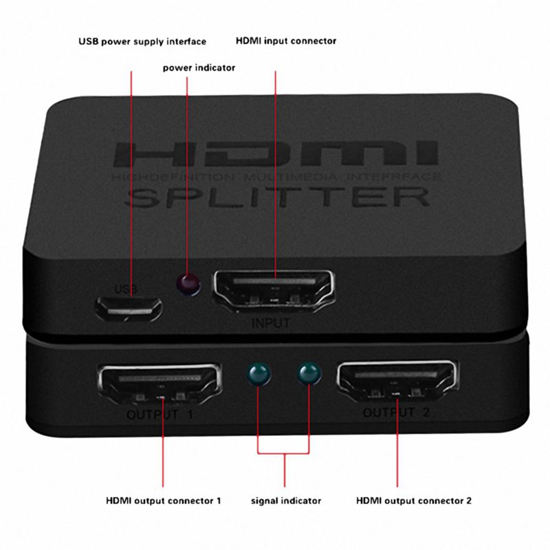 HDMI Splitter 1 x 2, 1 Input 2 Output HDMI Amplifier Switcher Box Hub Support 4KX2K 3D 2160p 1080p (One Input To Two Outputs)