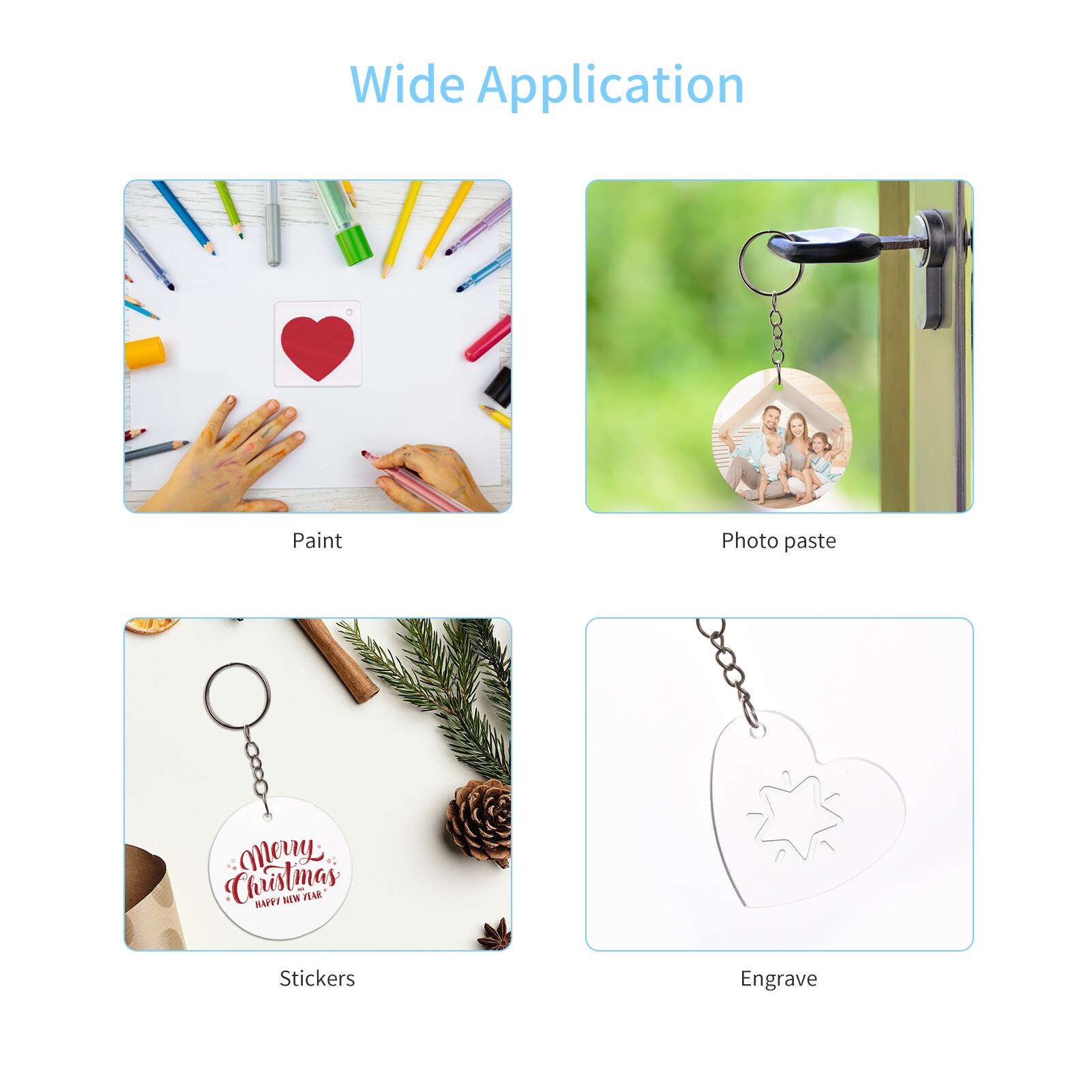 50PCS Acrylic Keychain Blanks Ornaments Keychains for Vinyl Transparent Circle Discs Bulk for DIY Projects and Crafts Painting