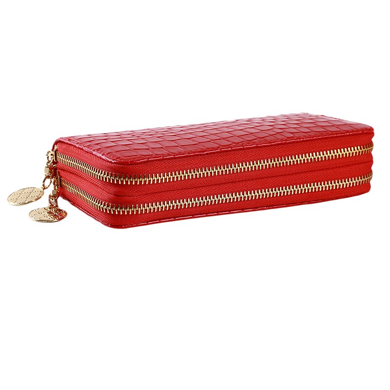 Rood/wit/zwarte dames portemonnee met dubbele rits dames portemonnee portemonnee dames lange handtas telefoontas: Rood