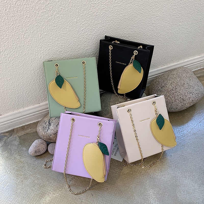 Fransk kæde firkantet taske & citron totetaske skuldertaske messenger taske håndtaske bredde 20cm højde 21cm