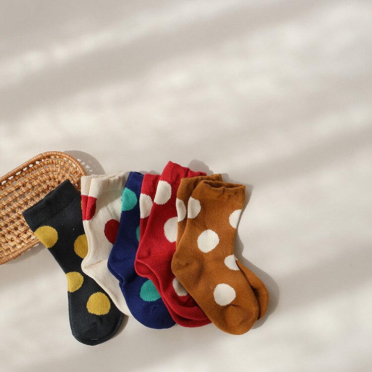 Outono inverno bebê meninos meninas bonito dot malha meias crianças casuais sockes define 5 pares