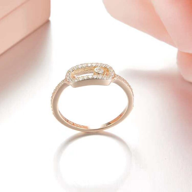 Cuentas de actividad de cristal con incrustaciones de plata de ley 925, temperamento de pareja, joyería fina de famosa, anillo messika al por mayor: 5 / Rose Gold Color