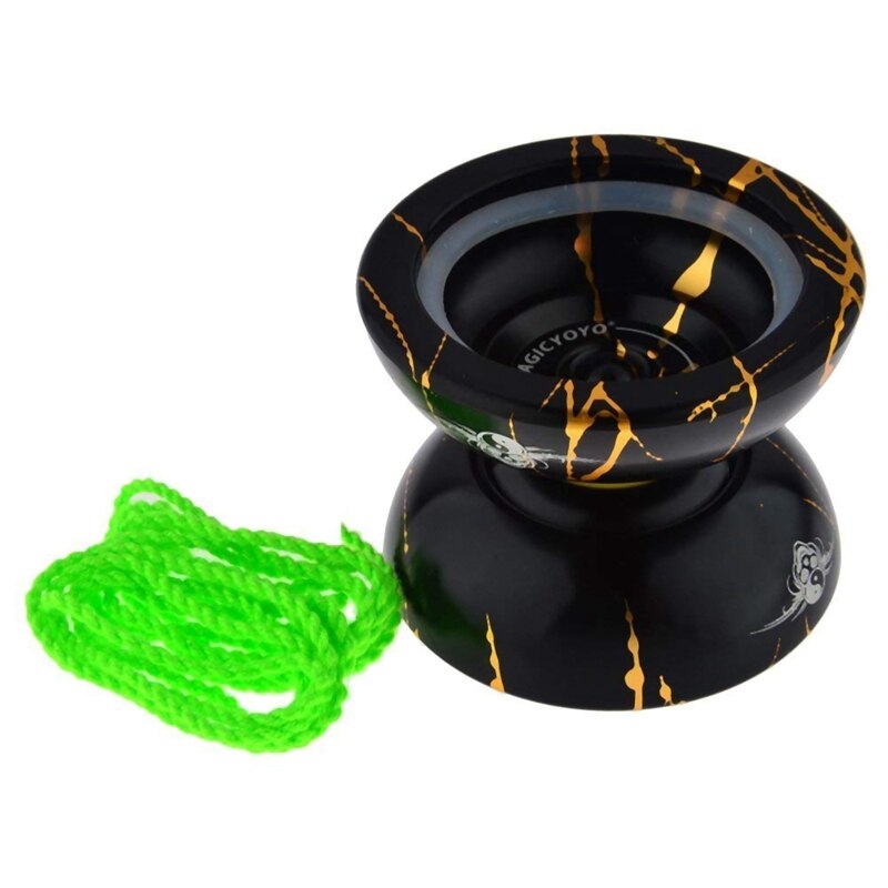 icyoyo N11 Alloy Aluminum Yoyo Unresponsive Yoyo Ball (Black Golden) Bag, Glove 5 Strings