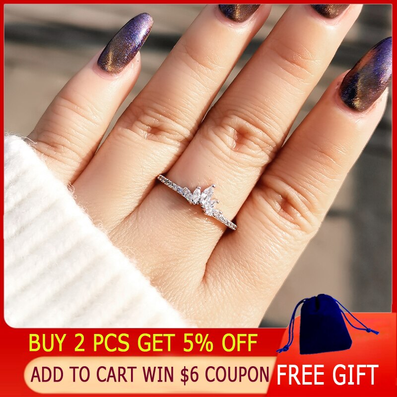 SINLEERY Romantic Princess Style Crystal Crown Rings Rose Gold Silver Color Women Engagement Party Jewelry JZ049 SSG